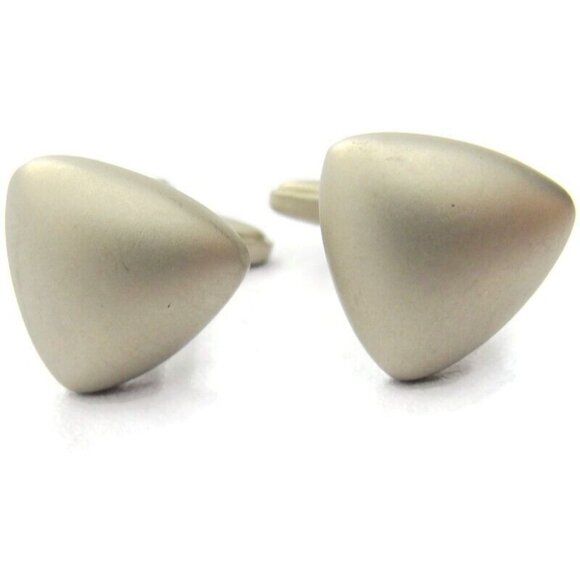 Puffed Triangle Cufflinks Grey Flat Silver Tone Shirt Accessories Wedding Vtg - Picture 2 of 9